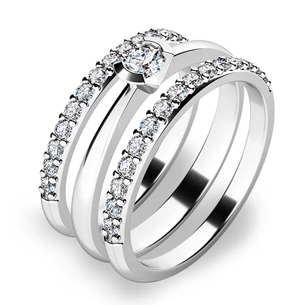 Krásny set zásnubných prsteňov z bieleho zlata 10840-SET02-BB