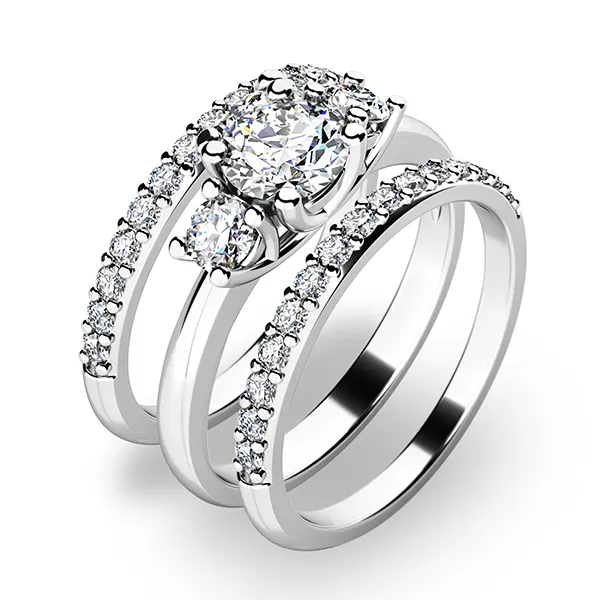 Zásnubný prsteň z bieleho zlata 585/1000 zirkónový zásnubný set 10803-SET02-BB