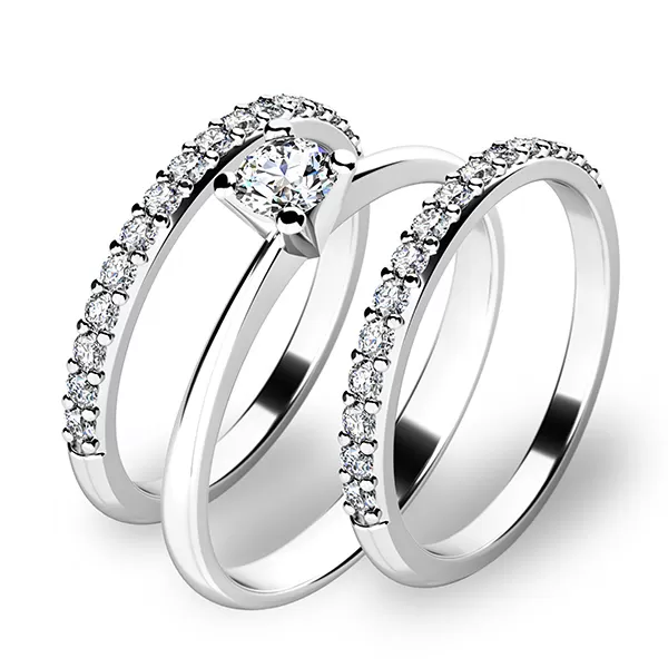 Zásnubný prsteň biele zlato 585/1000 zirkón set 10820-SET02-BB