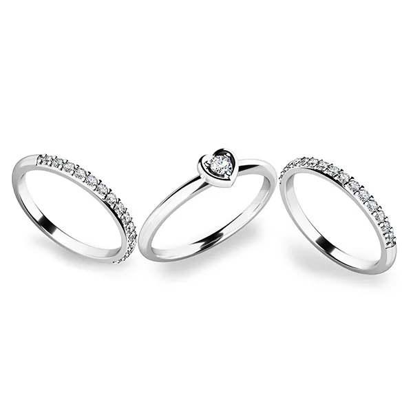 Zásnubný prsteň z bieleho zlata 585/1000 zirkónový zásnubný set 10849-SET02-BB