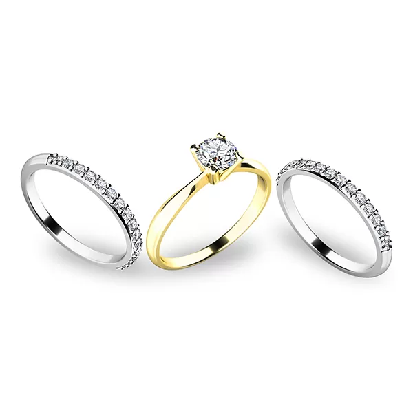 Zásnubný prsteň zlatý mix 585/1000 zirkón sada troch zásnubných 10770-SET02-ZB