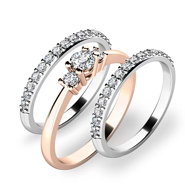 Úžasný set zásnubných prsteňov z bieleho a ružového zlata 10843-SET02-RB