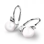 Dámske náušnice biele zlato 585/1000 prírodný diamant 0,050 ct perla 10889-B-DIA-FW