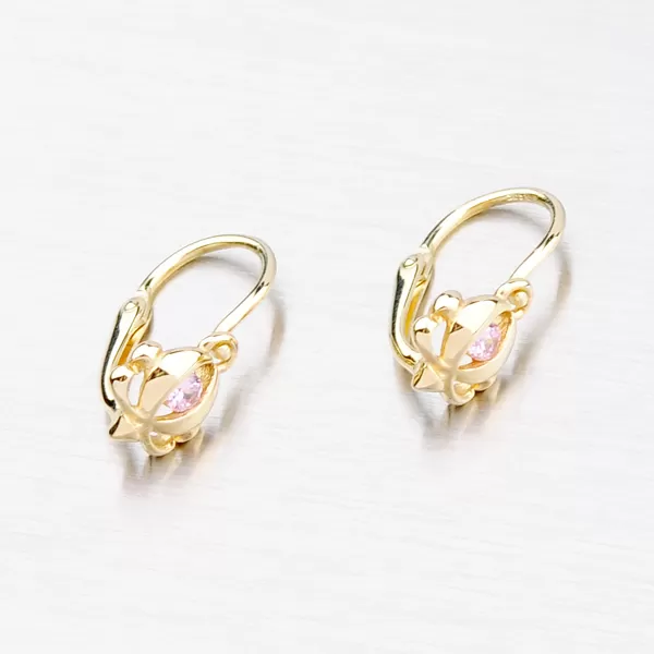 Zlaté náušnice s ružovým zirkónom 52DN-2218ZR