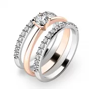 Zásnubný prsteň zlatý mix 585/1000 zirkón osadený v kombinácii ružovej 10820-SET02-RB