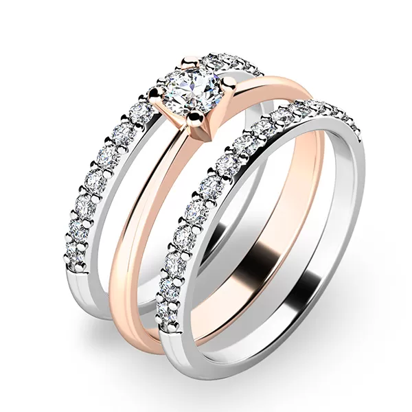 Zásnubný prsteň zlatý mix 585/1000 zirkón osadený v kombinácii ružovej 10820-SET02-RB