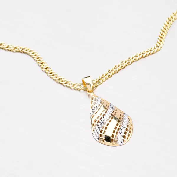 Zlatý prívesok - kvapka zdobená gravírovaním 43-21436