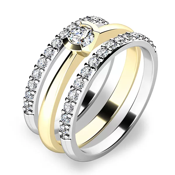 Krásny set zásnubných prsteňov zo žltého a bieleho zlata 10840-SET02-ZB