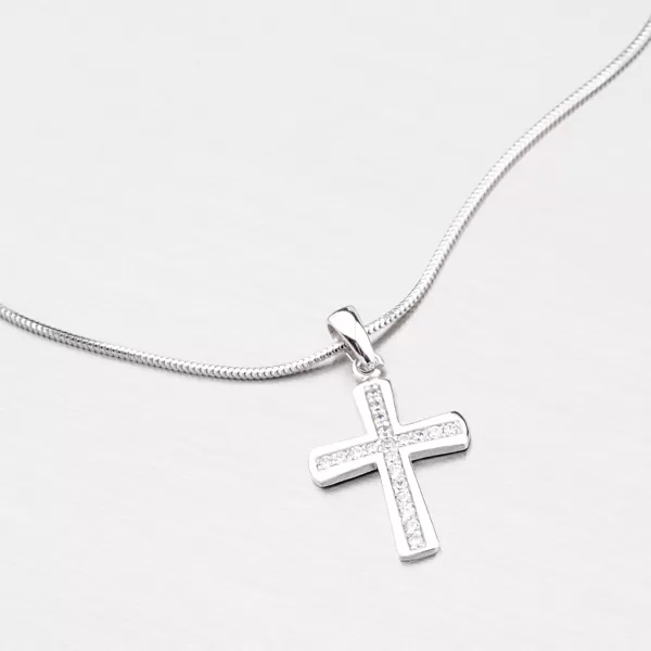 Prívesok z bieleho zlata v tvare kríža 43-21347