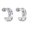 Strieborné náušnice kruhy s kryštálmi Swarovski fialový polkruh 31118.3 Violet