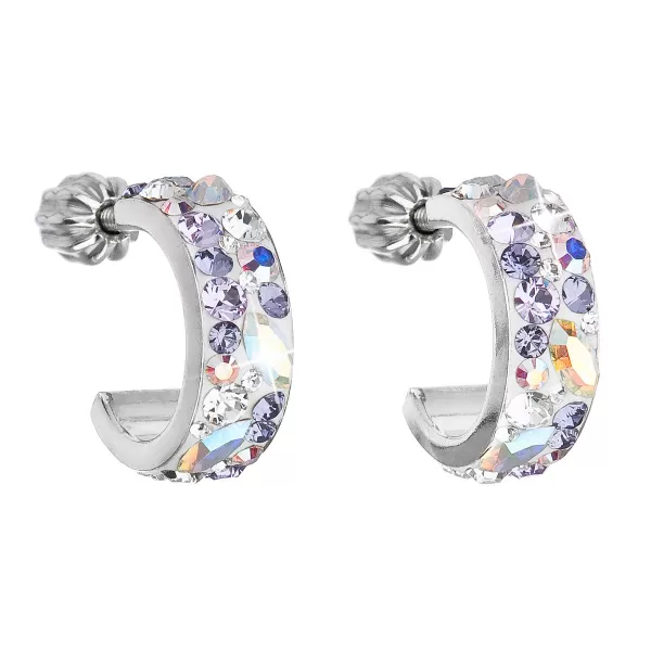 Strieborné náušnice kruhy s kryštálmi Swarovski fialový polkruh 31118.3 Violet