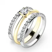 Zásnubný prsteň zlatý mix 585/1000 zirkón osadený v kombinácii žltej farby 10820-SET02-ZB