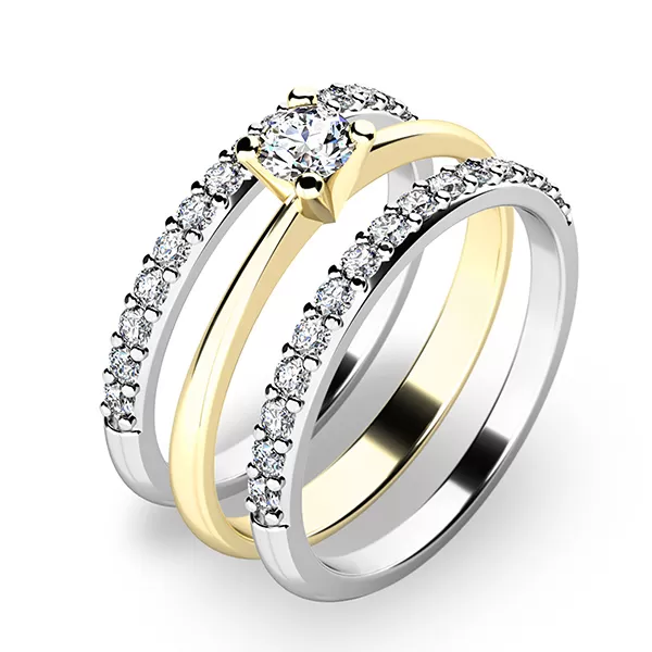 Zásnubný prsteň zlatý mix 585/1000 zirkón osadený v kombinácii žltej farby 10820-SET02-ZB