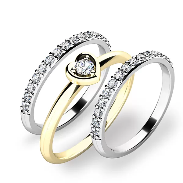 Zásnubný prsteň zlatý mix 585/1000 zirkónový zásnubný set 10849-SET02-ZB