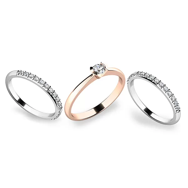 Krásny set zásnubných prsteňov z ružového a bieleho zlata 10840-SET02-RB