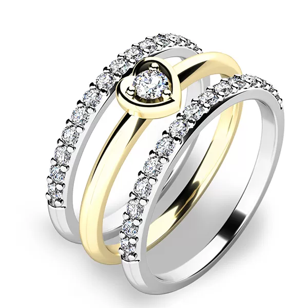 Zásnubný prsteň zlatý mix 585/1000 zirkónový zásnubný set 10849-SET02-ZB