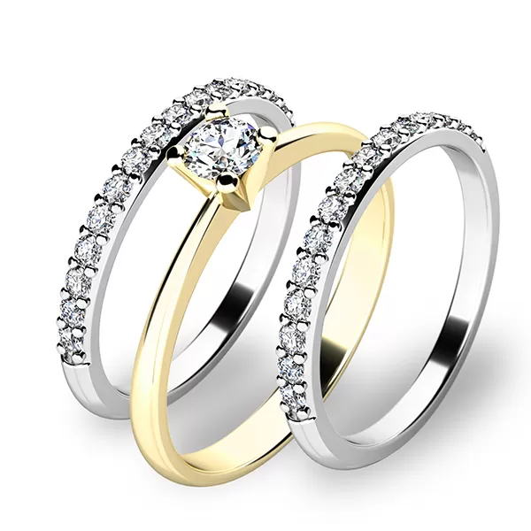 Zásnubný prsteň zlatý mix 585/1000 zirkón osadený v kombinácii žltej farby 10820-SET02-ZB