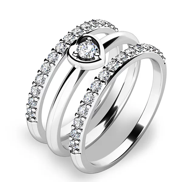Zásnubný prsteň z bieleho zlata 585/1000 zirkónový zásnubný set 10849-SET02-BB