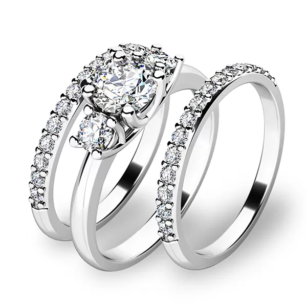 Zásnubný prsteň z bieleho zlata 585/1000 zirkónový zásnubný set 10803-SET02-BB