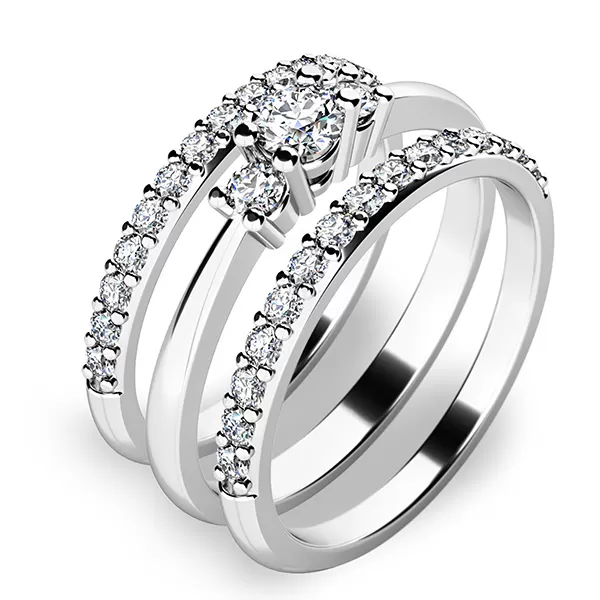 Zásnubný prsteň z bieleho zlata 585/1000 zirkónový zásnubný set 10843-SET02-BB