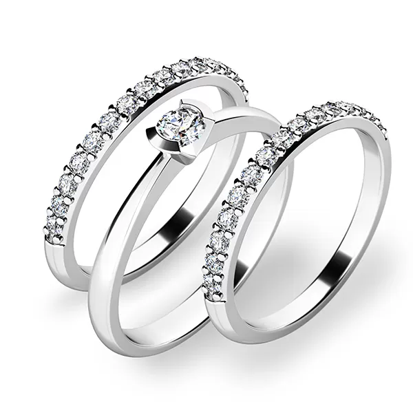 Krásny set zásnubných prsteňov z bieleho zlata 10840-SET02-BB