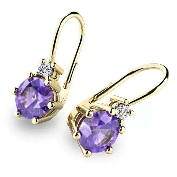 Náušnice s ametystmi a diamantmi 10857-ZL-AME