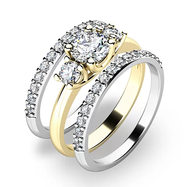 Zásnubný prsteň zlatý mix 585/1000 zirkón set 10803-SET02-ZB