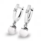 Visiace náušnice s perlami a zirkónmi 10892-B-FW-ZIR