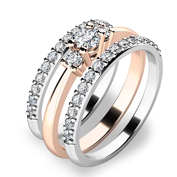 Úžasný set zásnubných prsteňov z bieleho a ružového zlata 10843-SET02-RB