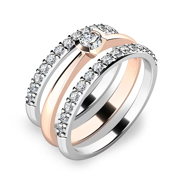 Krásny set zásnubných prsteňov z ružového a bieleho zlata 10840-SET02-RB