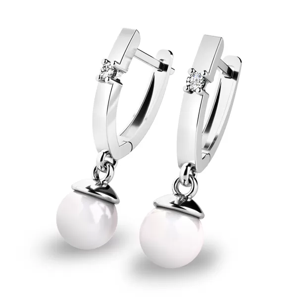 Visiace náušnice s perlami a diamantmi 10892-B-FW-DIA