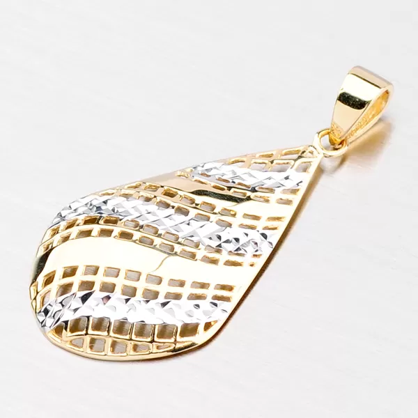 Zlatý prívesok - kvapka zdobená gravírovaním 43-21436