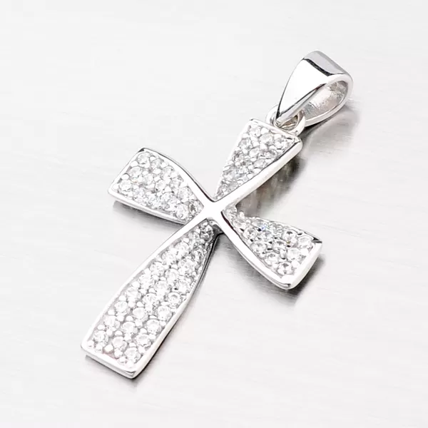 Prívesok z bieleho zlata v tvare kríža 43-21526