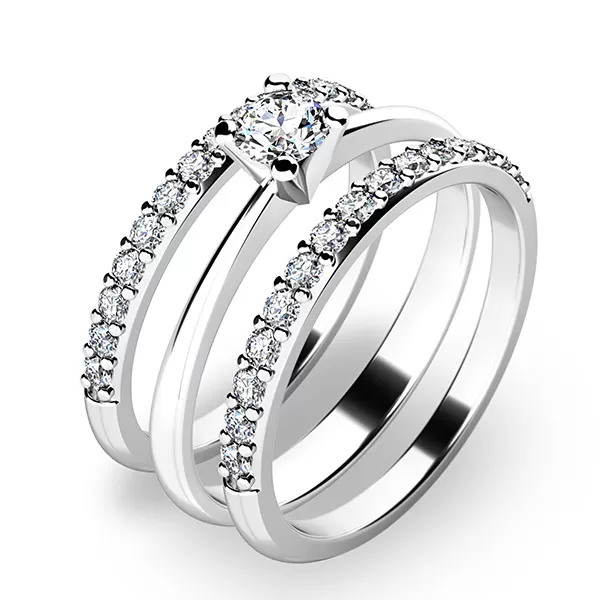 Zásnubný prsteň biele zlato 585/1000 zirkón set 10820-SET02-BB