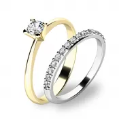 Zásnubný prsteň zlatý mix 585/1000 zirkón osadený v kombinácii žltej farby 10820-SET01-ZB