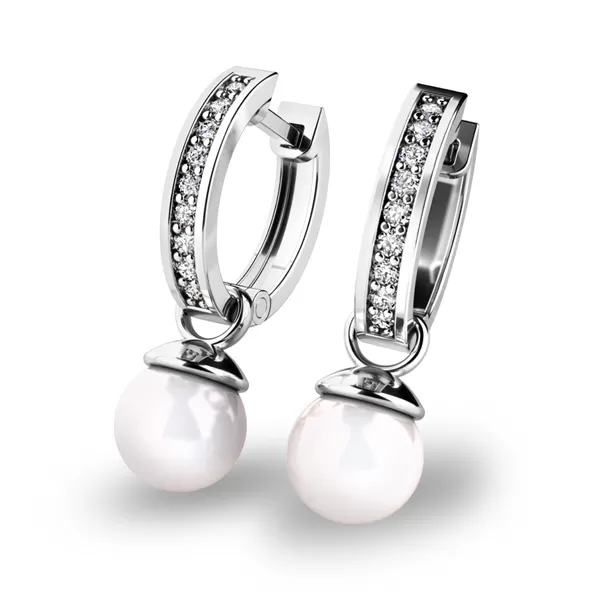 Náušnice s perlou a diamantmi 10894-B-FW-DIA