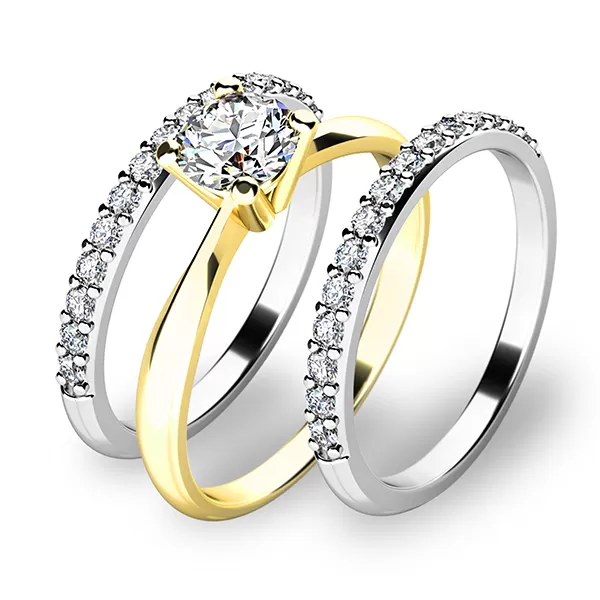 Zásnubný prsteň zlatý mix 585/1000 zirkón sada troch zásnubných 10770-SET02-ZB