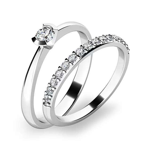 Krásny set zásnubných prsteňov z bieleho zlata 10840-SET01-BB