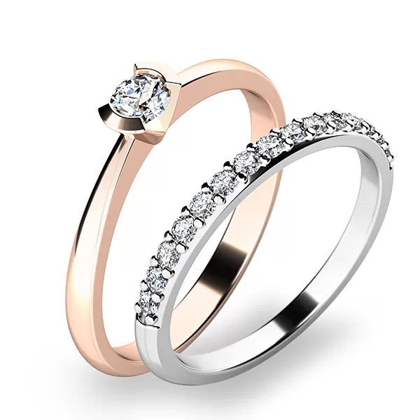 Krásny set zásnubných prsteňov z ružového a bieleho zlata 10840-SET01-RB