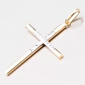 Zlatý prívesok v tvare kríža s gravírovaním 43-2758
