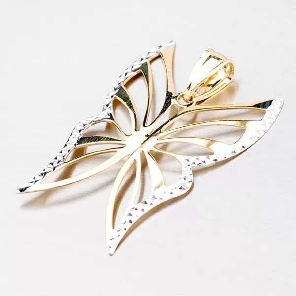 Dámsky prívesok zlatý mix 585 motýľ s rytinou 43-2487