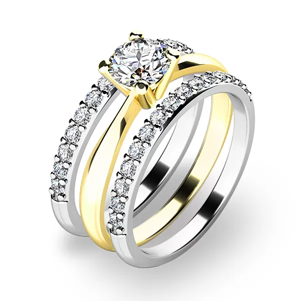 Zásnubný prsteň zlatý mix 585/1000 zirkón sada troch zásnubných 10770-SET02-ZB