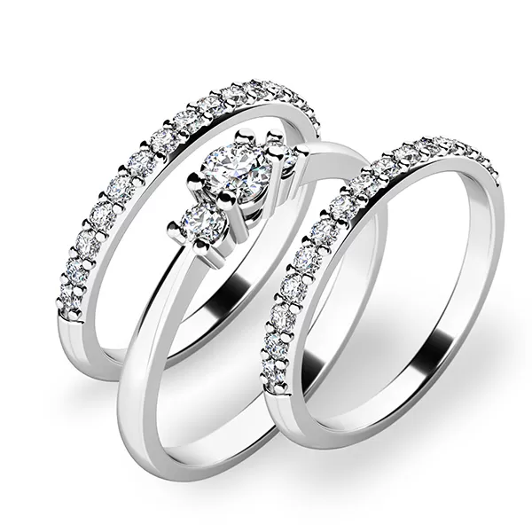 Zásnubný prsteň z bieleho zlata 585/1000 zirkónový zásnubný set 10843-SET02-BB