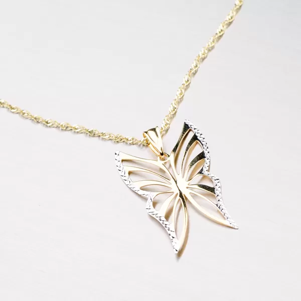 Dámsky prívesok zlatý mix 585 motýľ s rytinou 43-2487