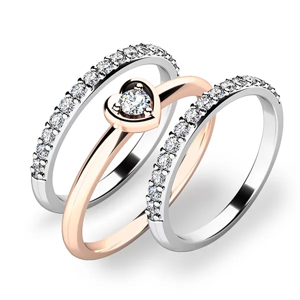 Zásnubný prsteň zlatý mix 585/1000 zirkónový zásnubný set 10849-SET02-RB