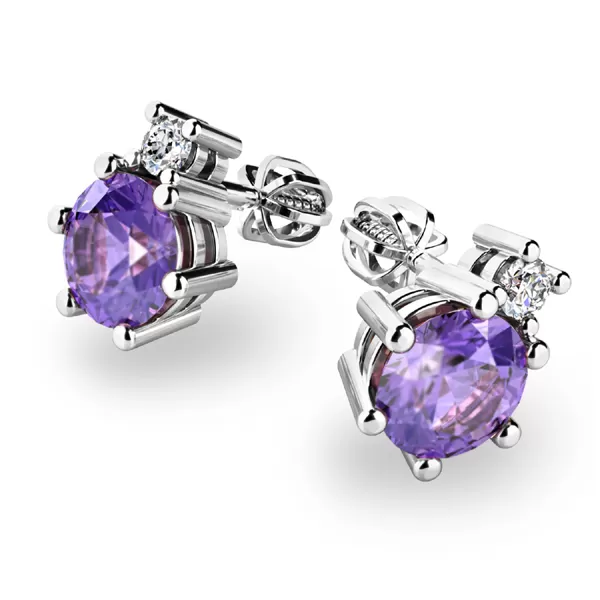 Ametysty a diamanty v zlatých náušniciach 10858-B-AX