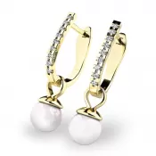 Dámske náušnice žlté zlato 585/1000 prírodný diamant 0,240 ct diamanty a perly 10862-ZL-DIA-FW