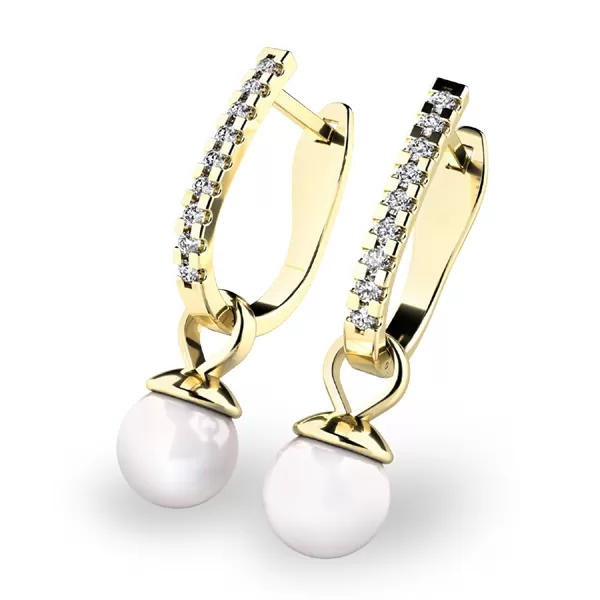 Dámske náušnice žlté zlato 585/1000 prírodný diamant 0,240 ct diamanty a perly 10862-ZL-DIA-FW