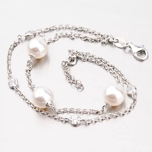 Náramok zo striebra s perlami a zirkónmi B1400826-0398-SLX