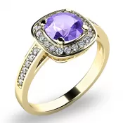 Dámsky prsteň žlté zlato 585/1000 prírodný diamant 0,75 ct G/SI ametyst a diamanty 10766-ZL-AME
